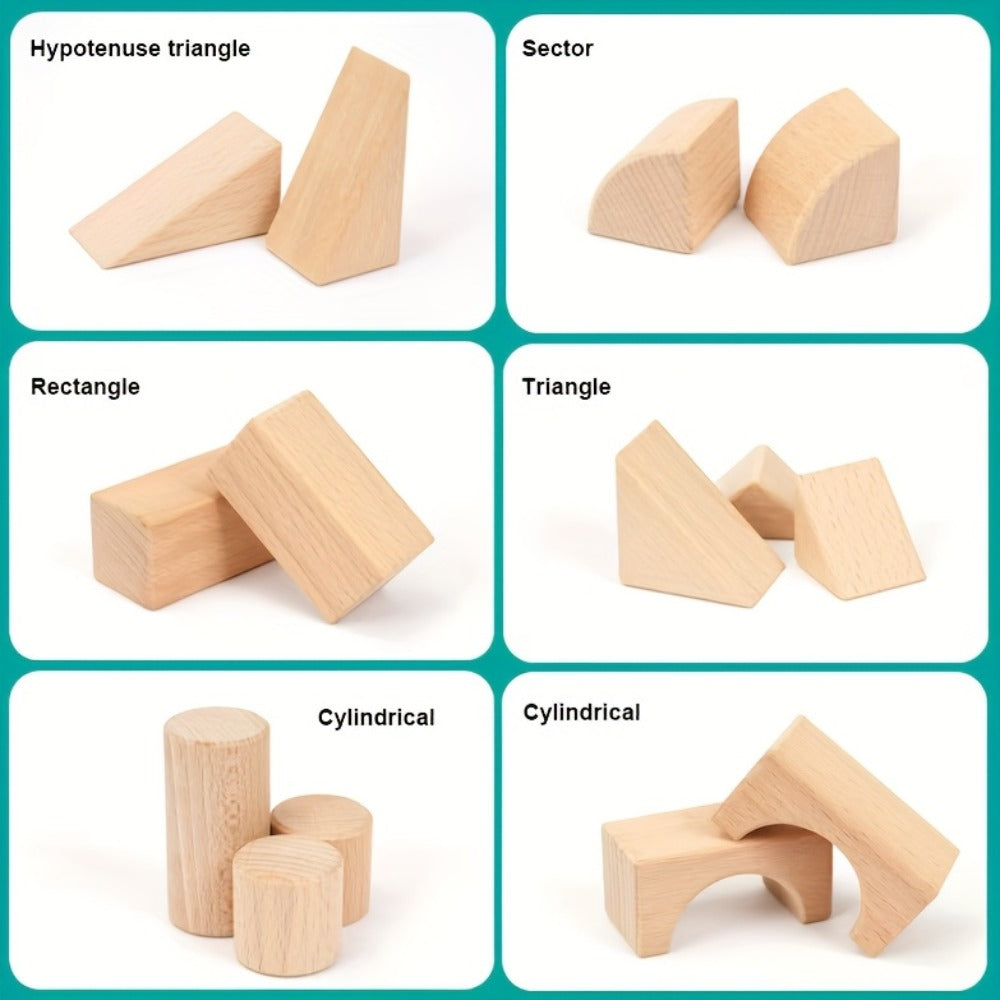Natural Beech Wood Blocks 100 Piece Unpainted Solid Wooden Building Set, STEM Logical Thinking Toy for Kids Ages 3-12 — image