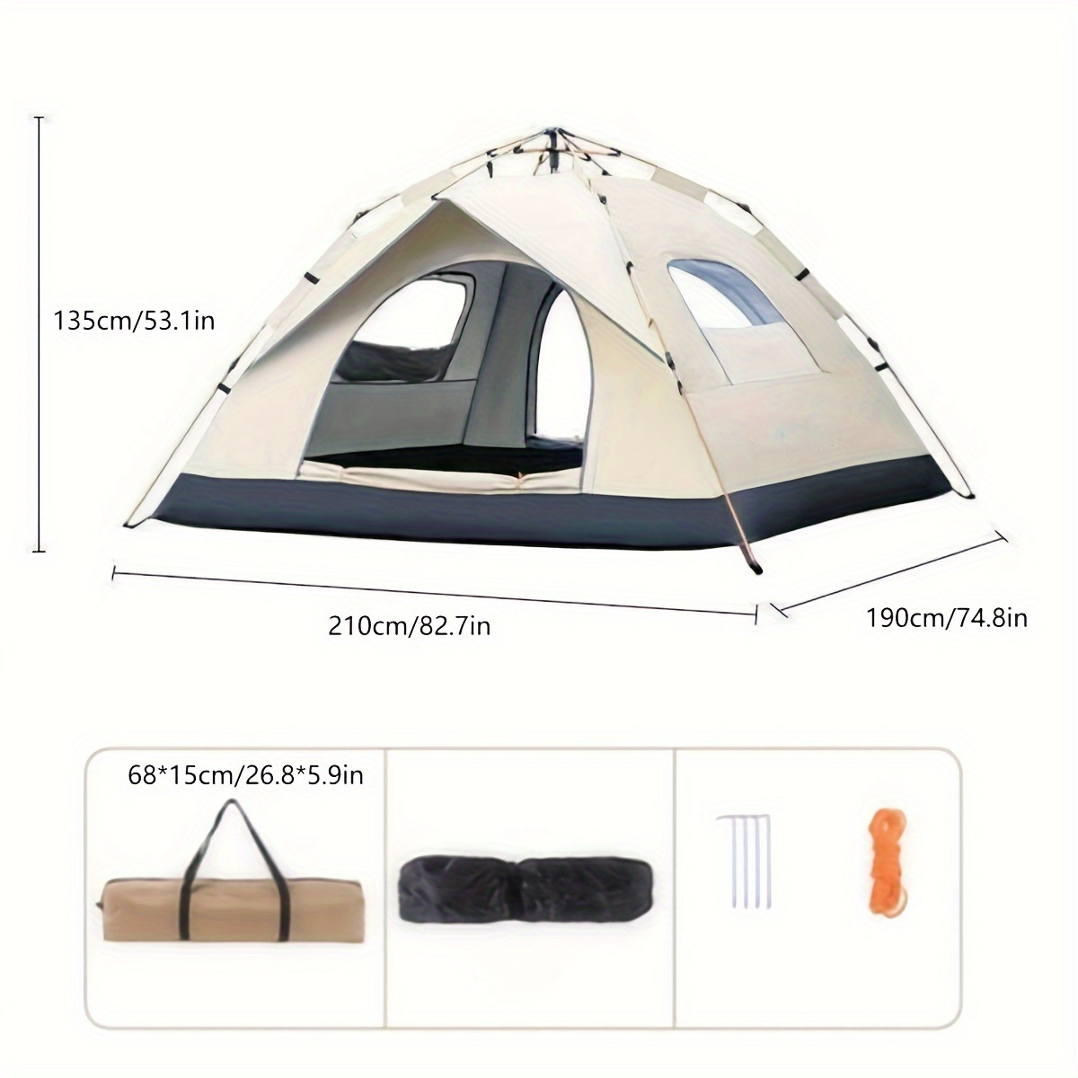 Camping Tent 4-Person Polyamide Pop-Up with Two Doors, Optional Windows and Small or Large Sizes — image 7