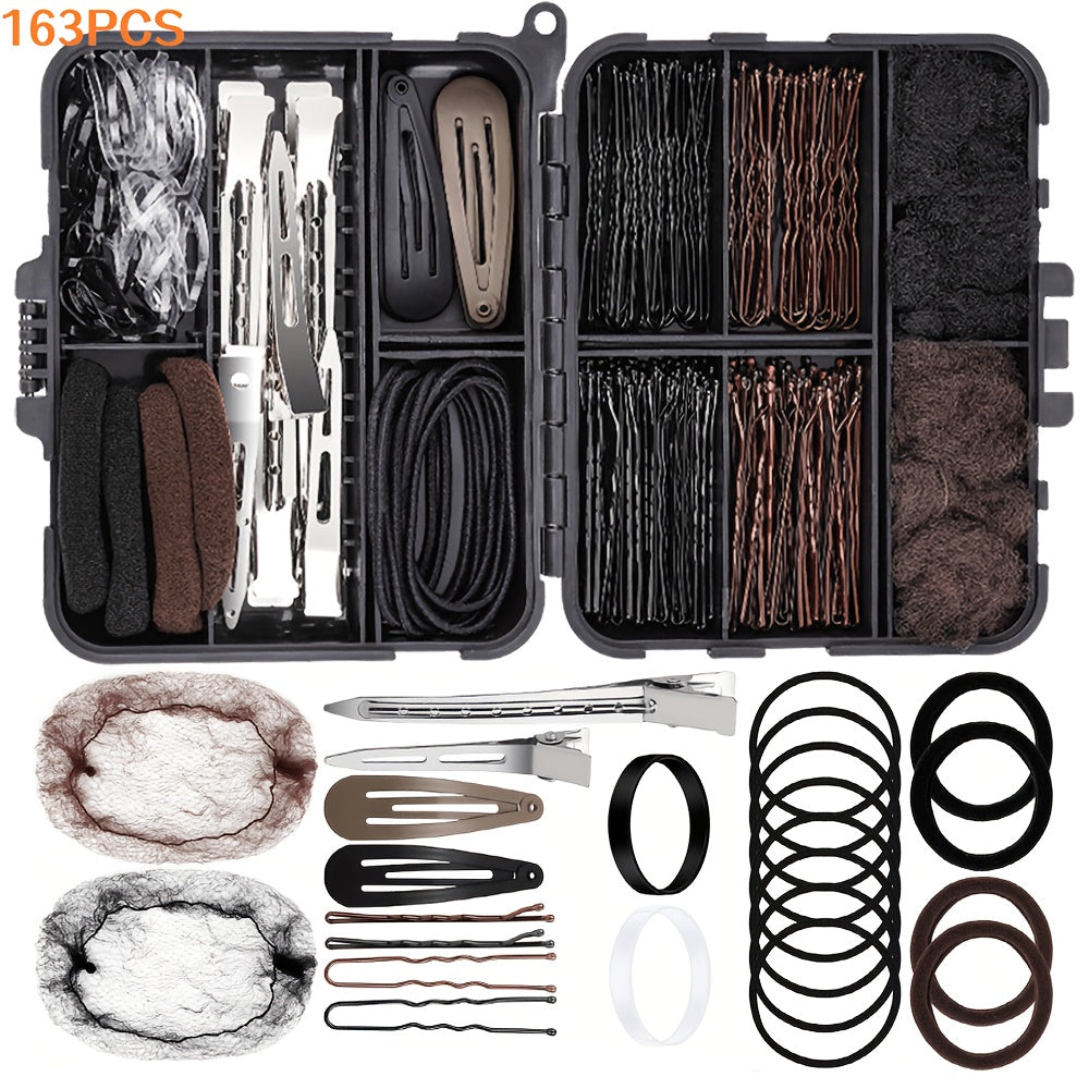 Hair Accessories 163-Piece Styling Set with Hair Ties, Nets, Bobby Pins and Snap Clips in Case — image 11