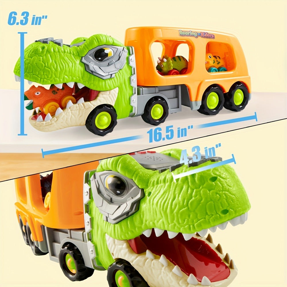 T-Rex Carrier Truck Toy with 6 Mini Rubber Dinosaur Cars LED Lights with the Listed Color, Size or Set Options for Everyday U