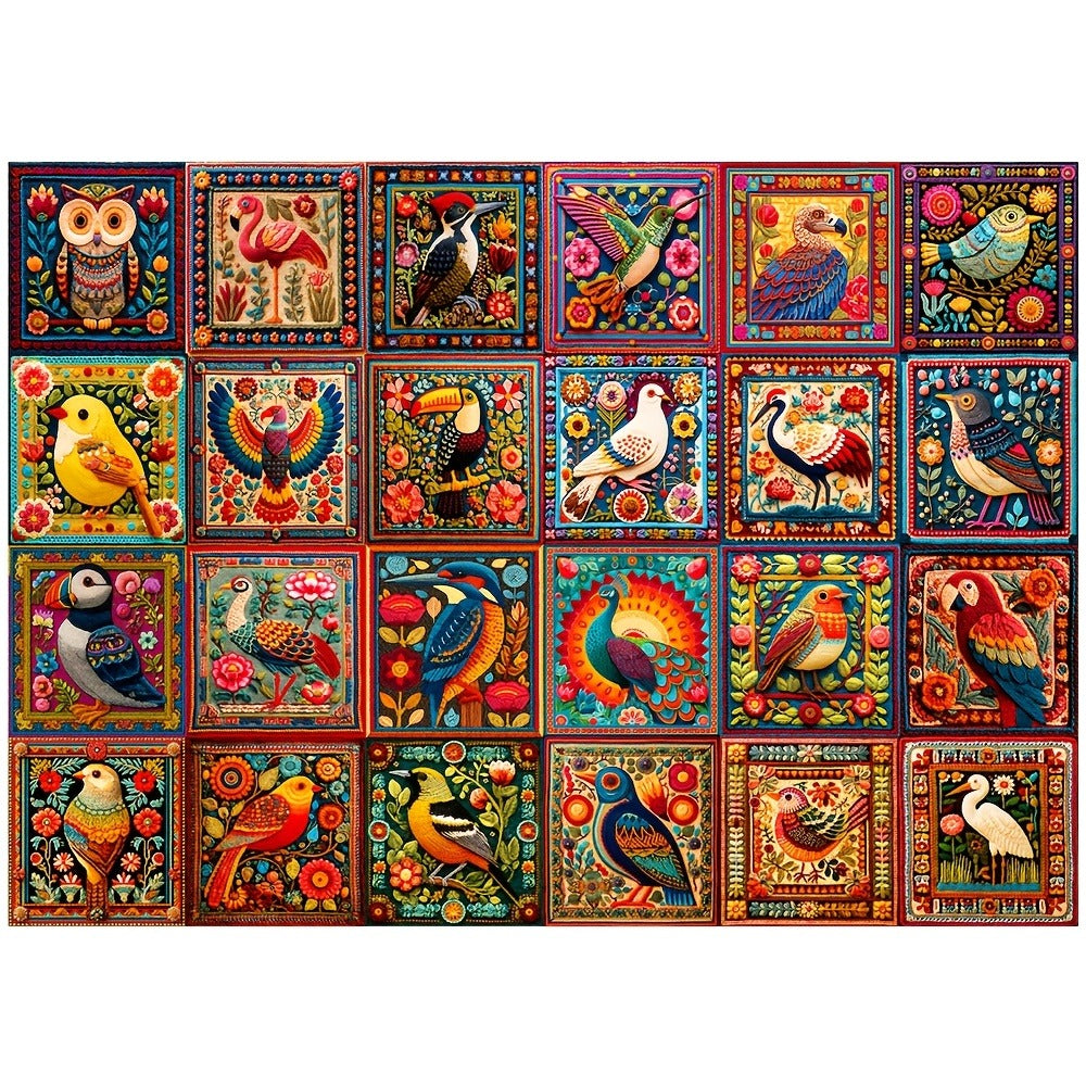1000 Piece Bird Puzzle for Adults Bird Crochet Design – Challenging Animal Jigsaw with Letters on Back, Family Game Night Hom