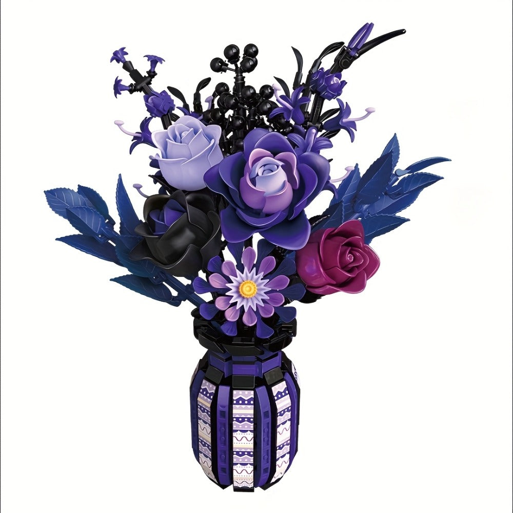 1218-Piece Gothic Flower Bouquet Building Block Model with Mixed-Color Blooms and Brick-Built Vase — image 5