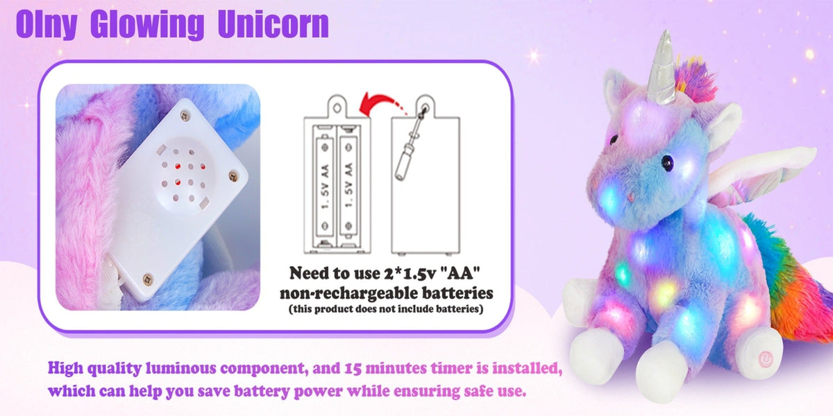 Plush Toy Rainbow Unicorn with LED Glow and Choice of Music or No-Music Light-Up choices for Bedtime — image 12