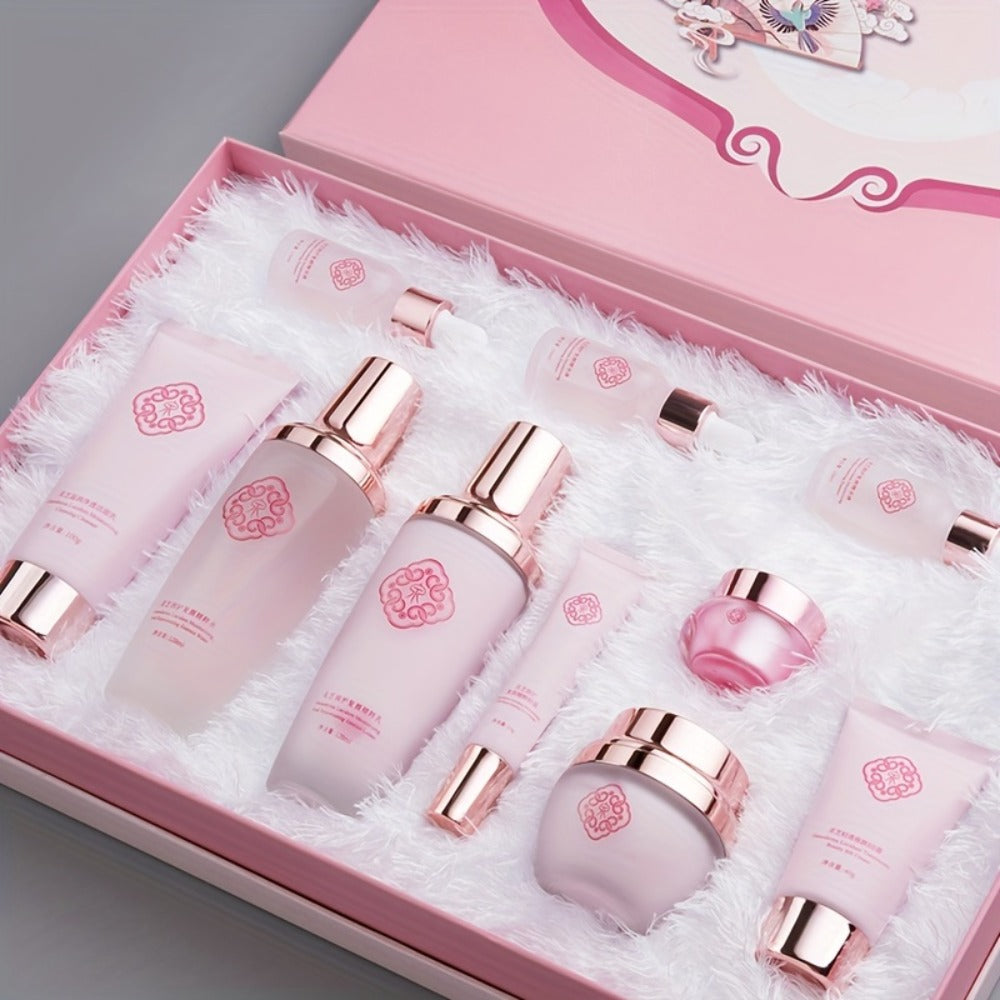10-Piece Botanical Skincare Gift Set with Coordinated Bottles, Jars and Tubes in a Pink Presentation Box — image 11
