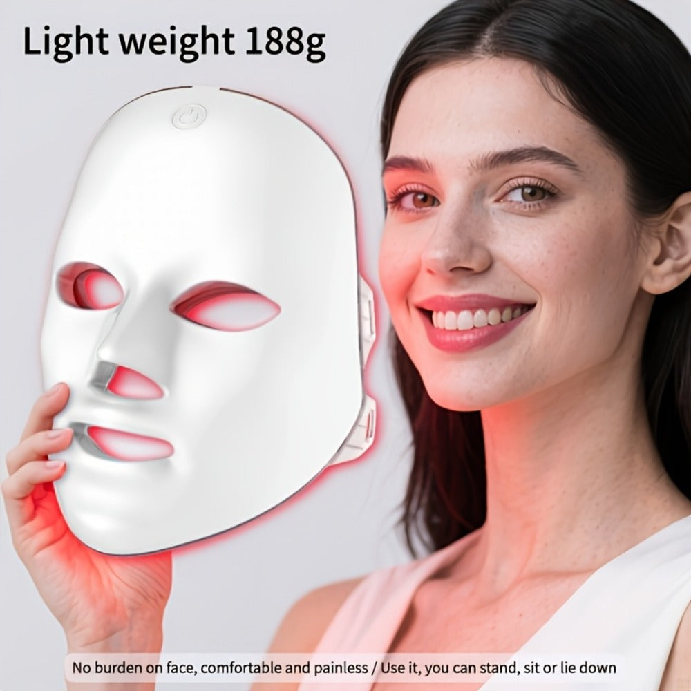 LED Light Therapy Face Mask 7 Color Photon Skin Rejuvenation - Acne Treatment Wrinkle for Bath Time, Home Spa and Personal Ca