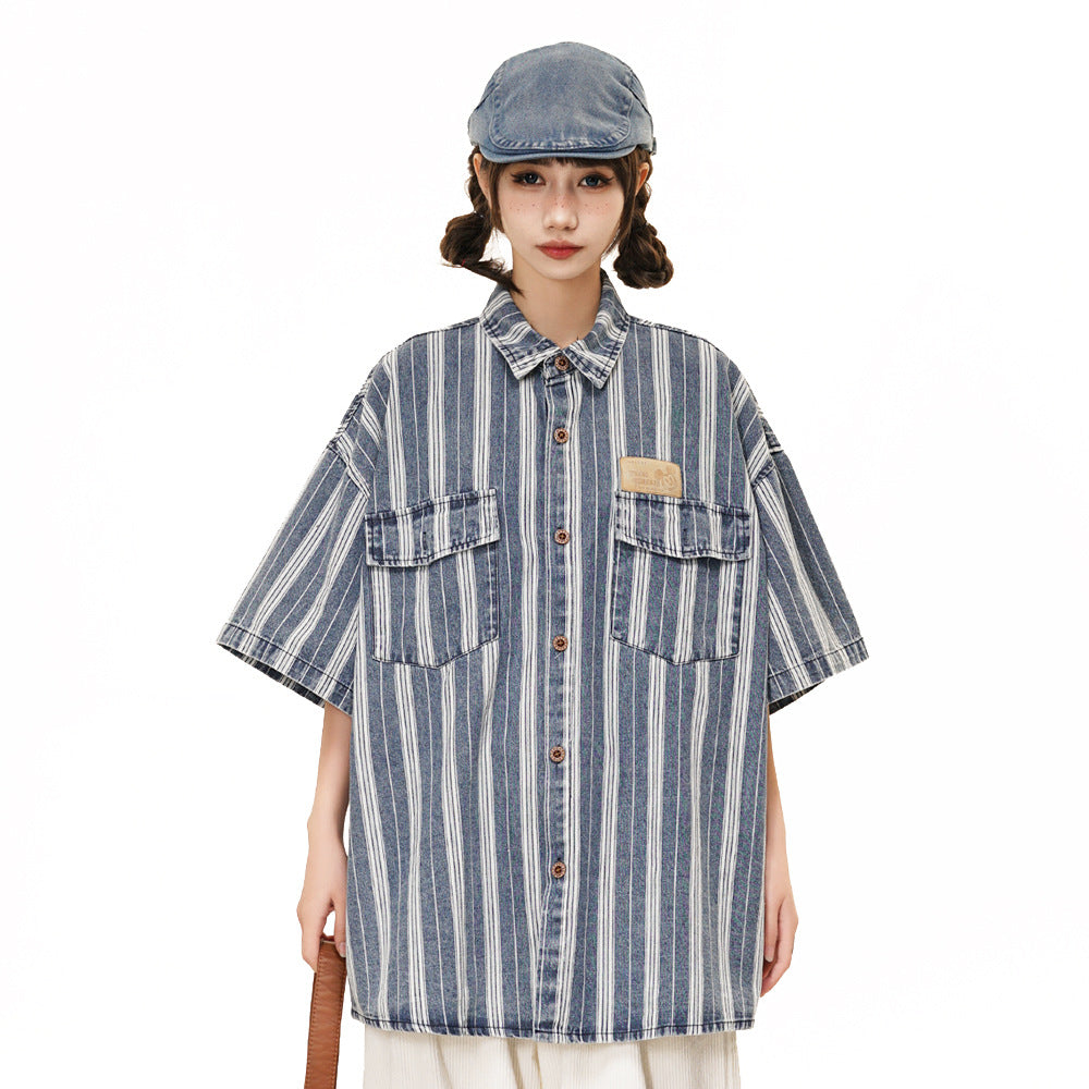 Vertical Stripes Loose Shirt Summer