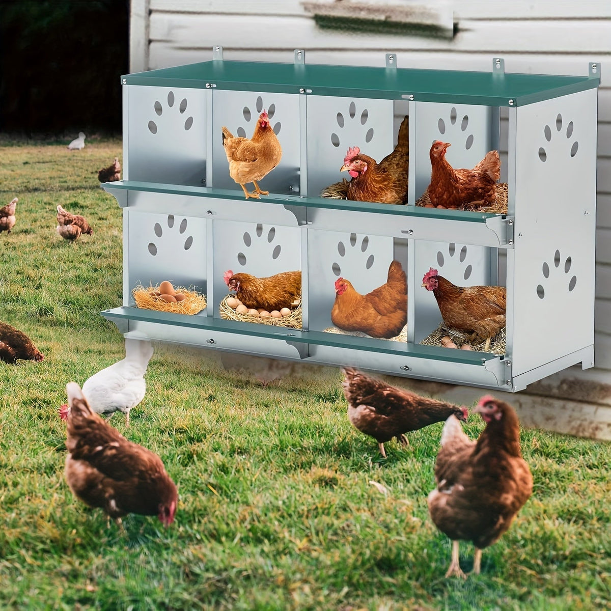 Metal Chicken Nesting Box Galvanized Steel 3-10 Compartment Roll-Away — image 1