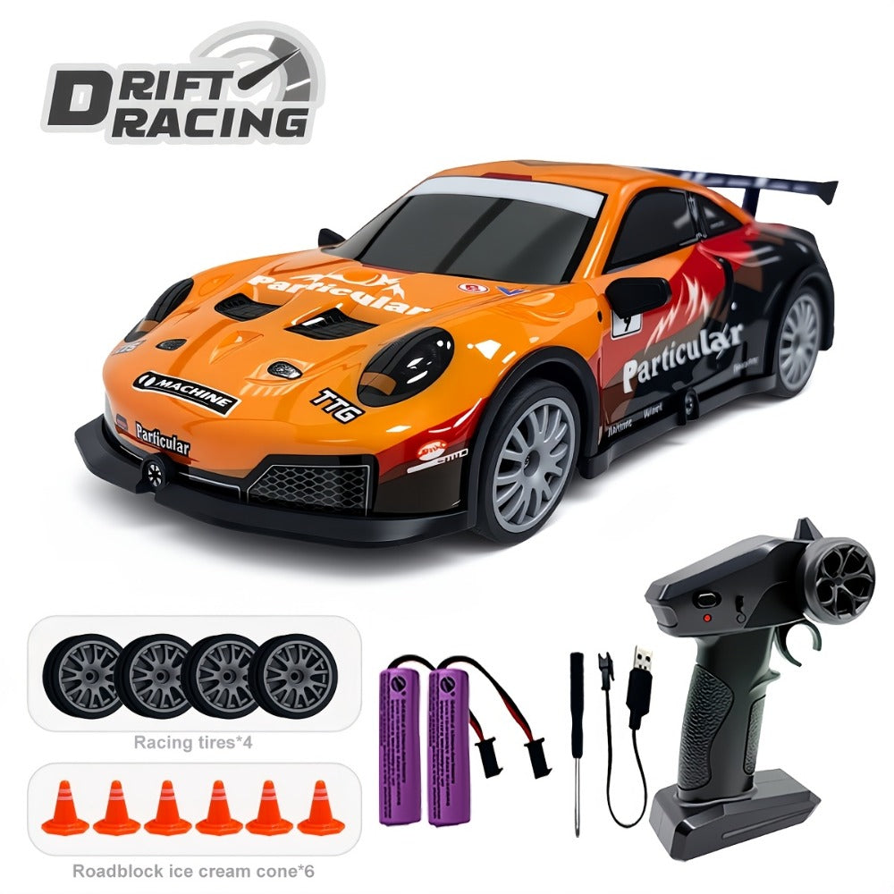 Alloy RC Drift Car 1:24 Scale 4WD 28KM/H with Drift Tires LED Lights Barricades & 2 Batteries — image 5