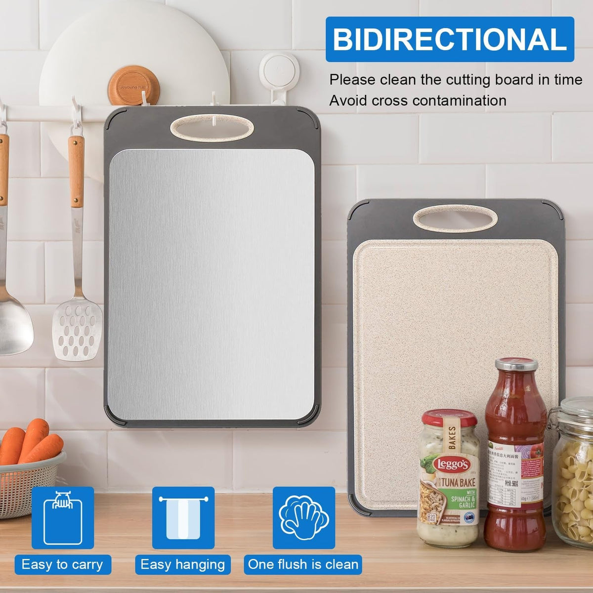 Double sided plastic stainless steel cutting board for household kitchen wheat straw PP cutting board cutting board