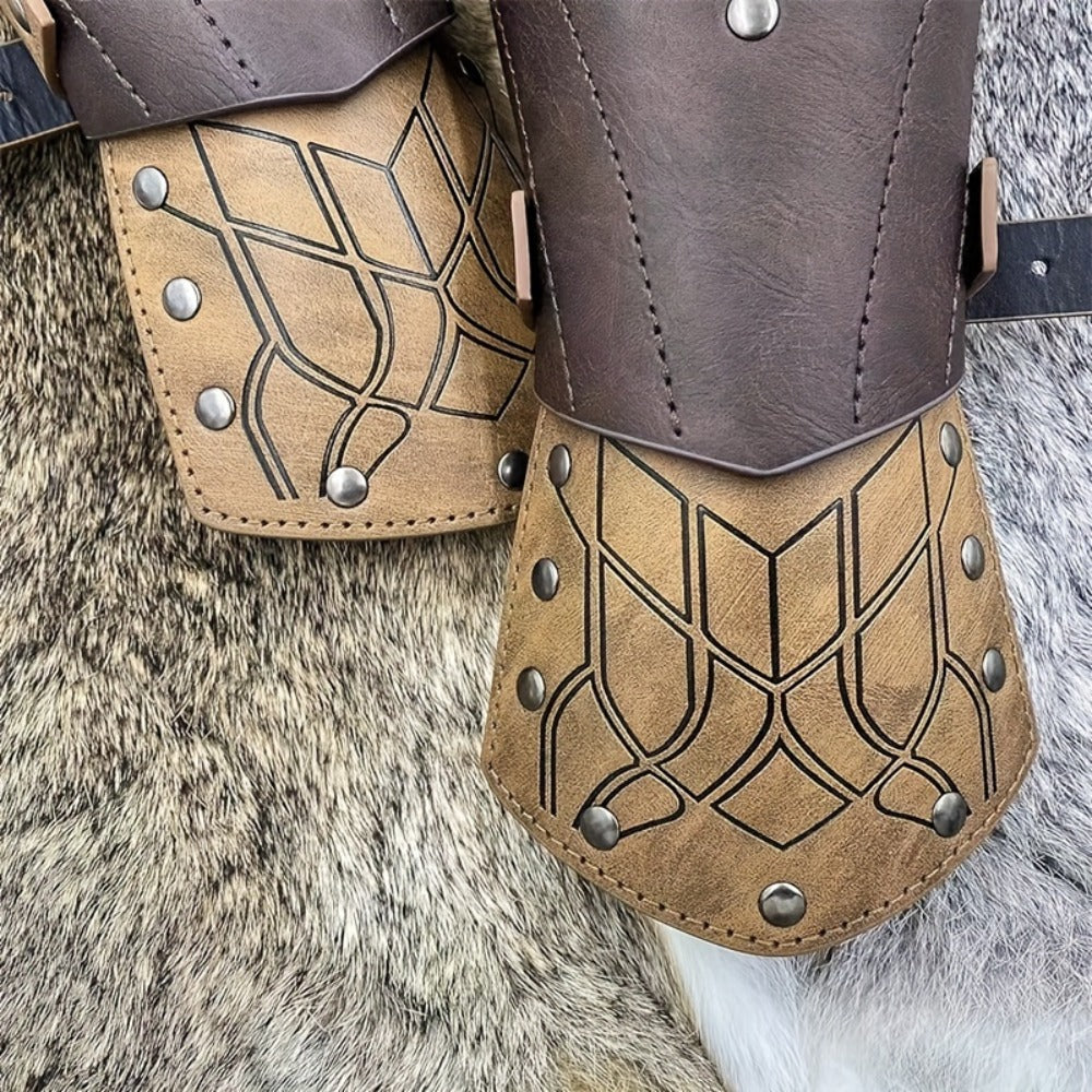 Costume Accessories 2-Piece Embossed Faux Leather Arm Guards with Buckle Straps in Black for Themed Events — image 9