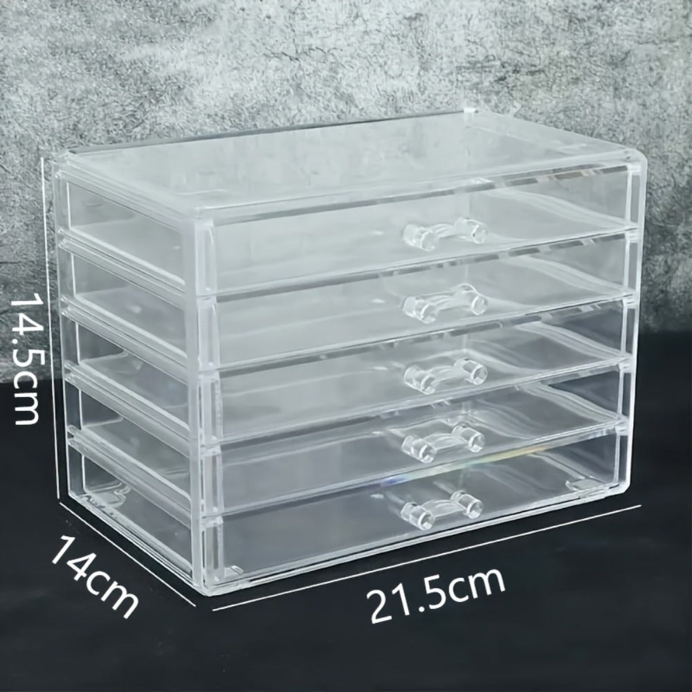 Clear Acrylic Makeup Organizer 5-Tier with Drawers Dustproof Cosmetic Storage for Lipstick Foundation Brushes Skincare — imag
