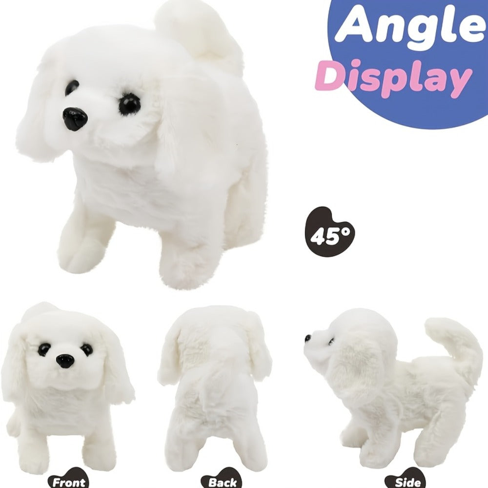 White Realistic Robot Dog Toy, Interactive Walking, Barking & Tail Wagging, Expressive Eyes, Plush Biomimetic Pet — image 8