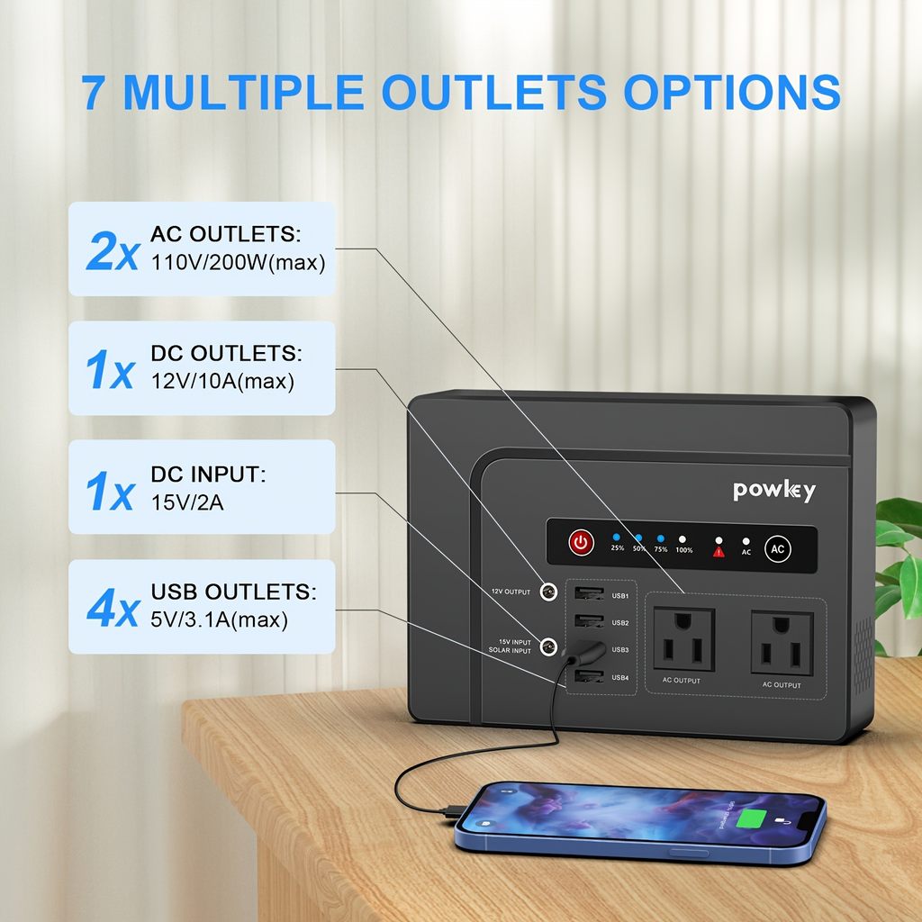 Portable Power Station 146Wh 200W with Two AC Outlets, Four USB Ports and Hard Carrying Case — image 5