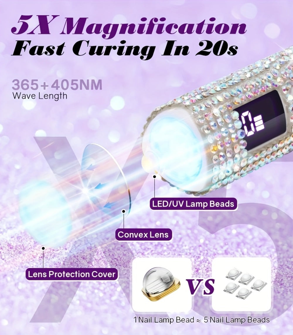 Rechargeable Single Finger LED Nail Lamp UV Gel Curing Light 365nm 405nm Dual Wavelength Rhinestone — image 9