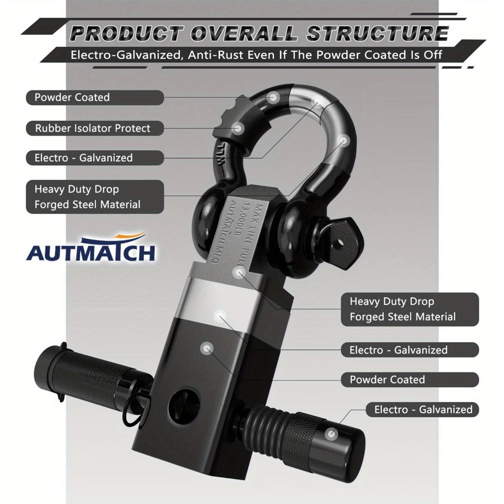 Shackle Hitch Receiver Kit 2 Inch – 45, 000 lbs Break Strength, Drop-Forged Steel, Lock Pin & D-Ring, Fits Truck RV ATV Boat,