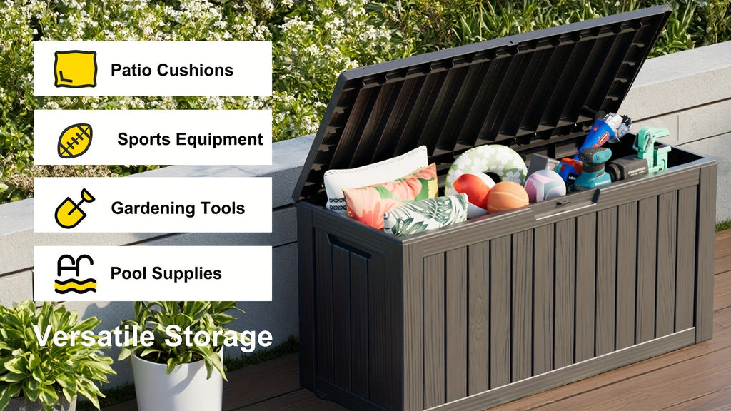 75-Gallon Outdoor Storage Deck Box with Hinged Lid, Side Grips, Small Wheels and Two Color Options — image 11