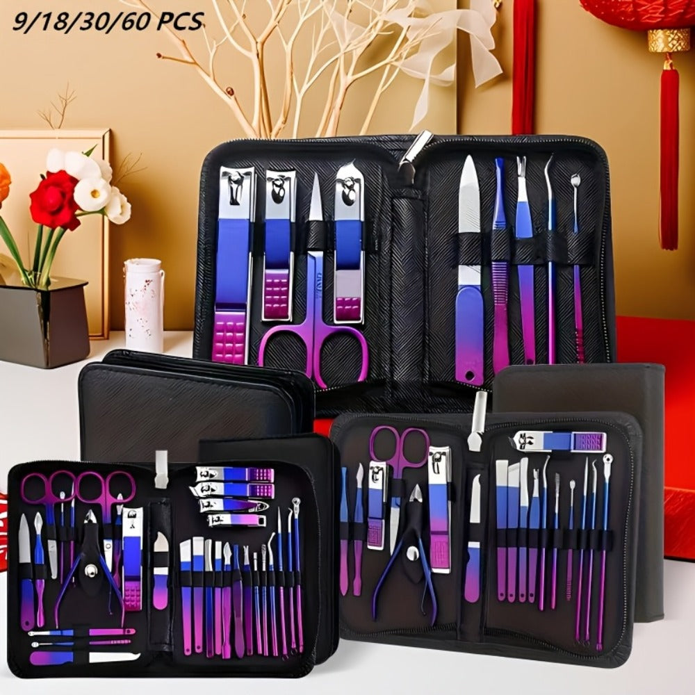 Manicure Set 9 18 30 60pcs Professional Nail Clipper Pedicure Kit Portable Travel Grooming Tools – Cuticle Trimmer Nail File 