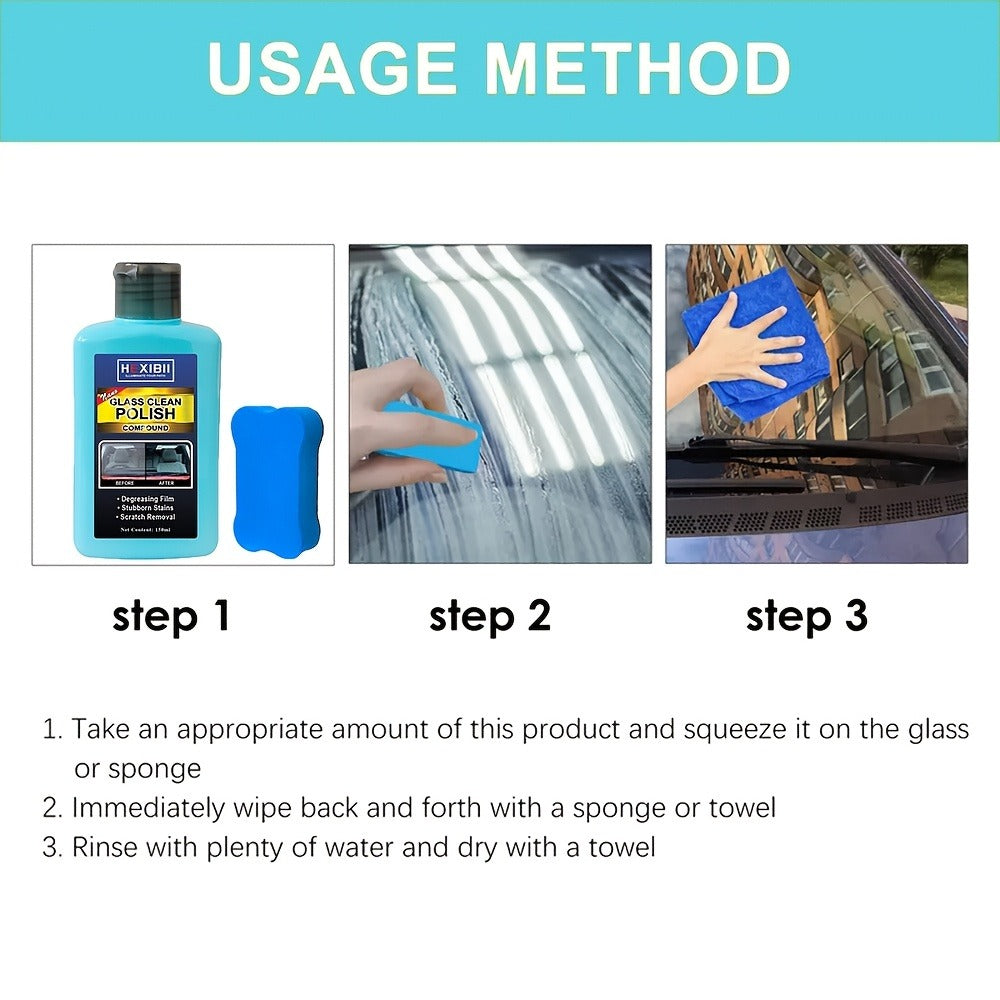 Car Glass Polish by HEXIBII, 150ml Oil-Film Cleaner Compound with Two Sponge Applicators for Windshields — image 10