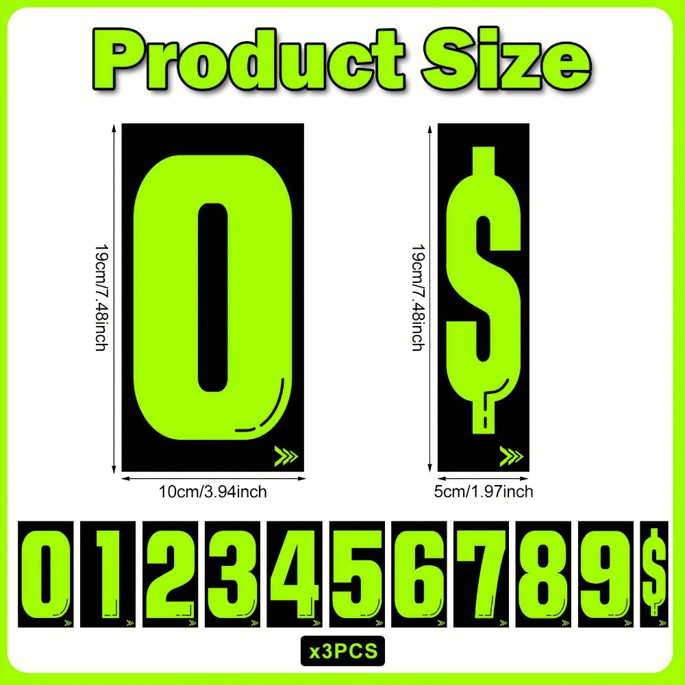 Windshield Pricing Number Decals 33pcs 7.5" Chartreuse Vinyl – Car Dealership Lot Pricing Stickers 0-9 for Auto Vehicle Windo