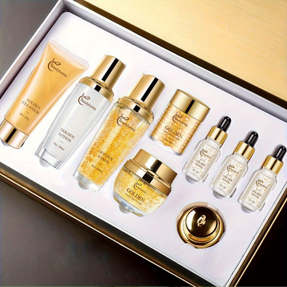 Skincare Set with Beautyluress Label, 9 Collagen and Hyaluronic Acid Cleanser Serum and Cream Items — image 1