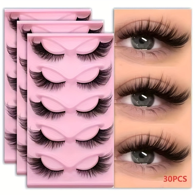 Wispy Cat-Eye False Eyelashes, 30-Piece Pack with Clear Bands in Stacked Pink Storage Trays — image 12