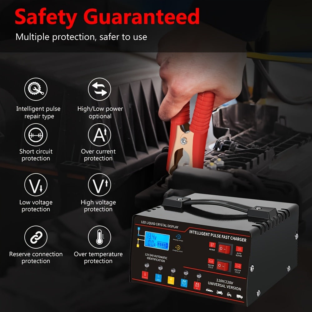 AF01 12 V and 24 V Battery Charger with LCD Display, Alligator Clamps, Carry Handle and Cooling Fan — image 8