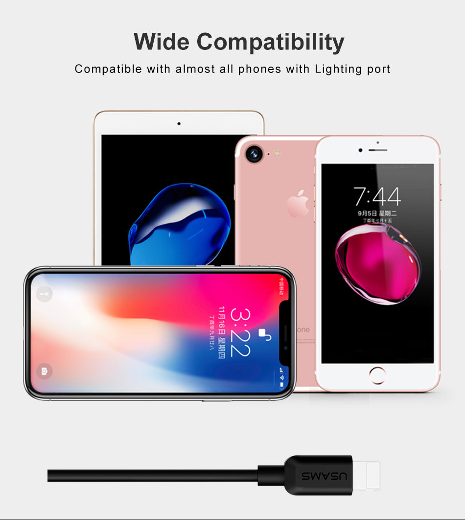 Lightning USB Cable 2A 1M - Compatible with iPhone X, 8, 7, 6, 5, iPad & iPod