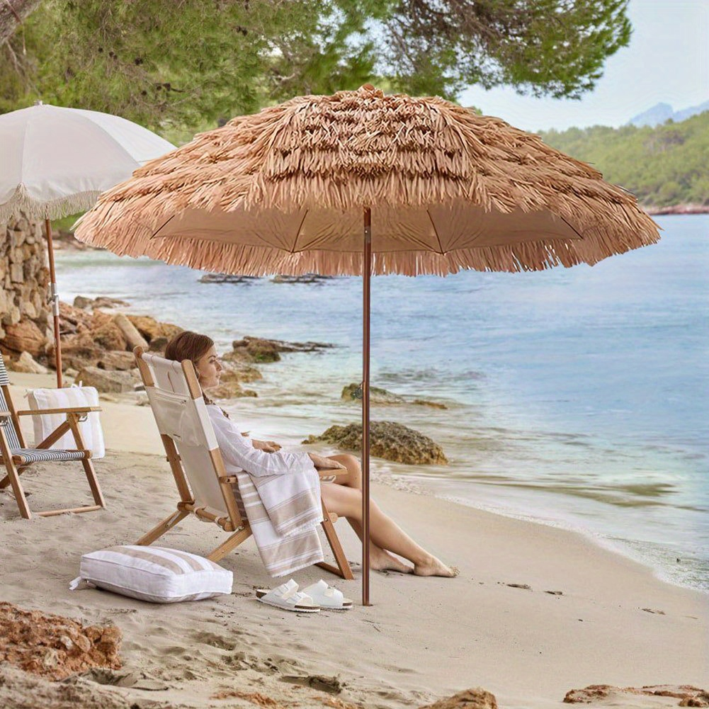 Patio Umbrella 7.5FT Thatch-Style Tiki Design with Steel Pole, Iron Frame, Push Tilt and One-Piece Option — image 11