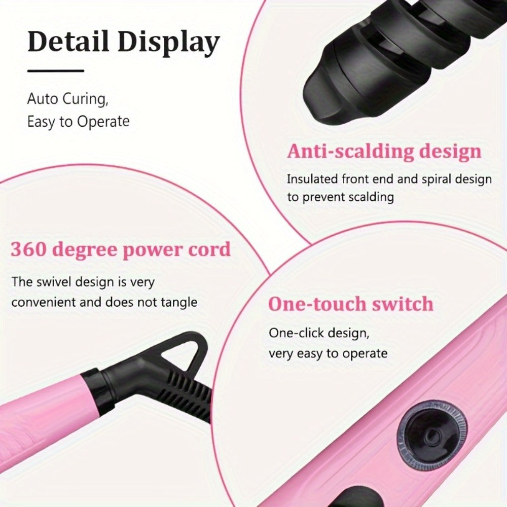 Spiral Barrel Curling Iron with One-Button Operation, Swivel Power Cord and Blue or Pink Finish — image 3