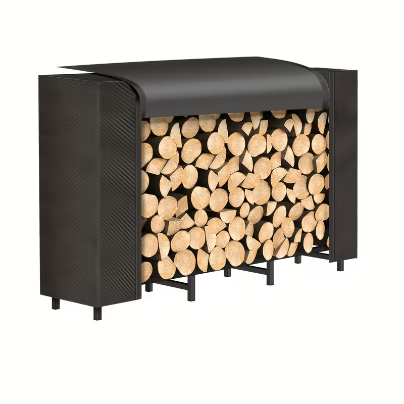 Firewood Rack Heavy Duty Adjustable – Outdoor & Indoor Log Holder with Cover, A-Frame Steel Wood Storage Stand for Fireplace,