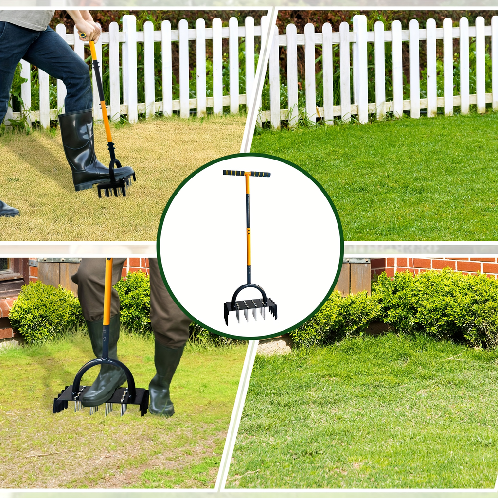 Dual-Plate 38-Inch Manual Lawn Aerator with 16-Spike Plate, 8-Hollow-Corer Plate and T-Handle — image 6