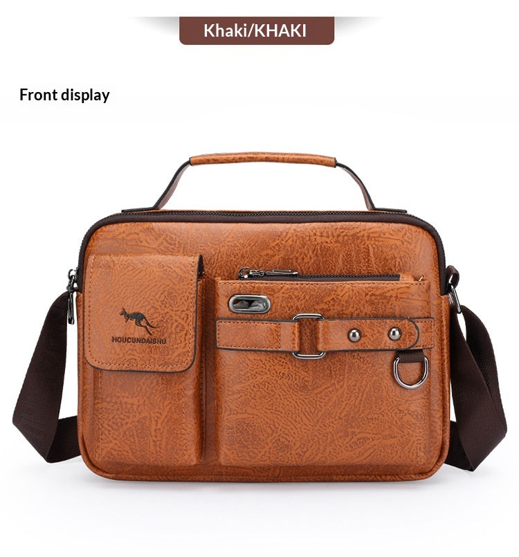 Men's Large Capacity PU Shoulder Bag Retro Business Style