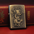 Kerosene lighter windproof retro style grinding wheel personalized bronze relief fuel dispenser - V.I.P Digital Presence