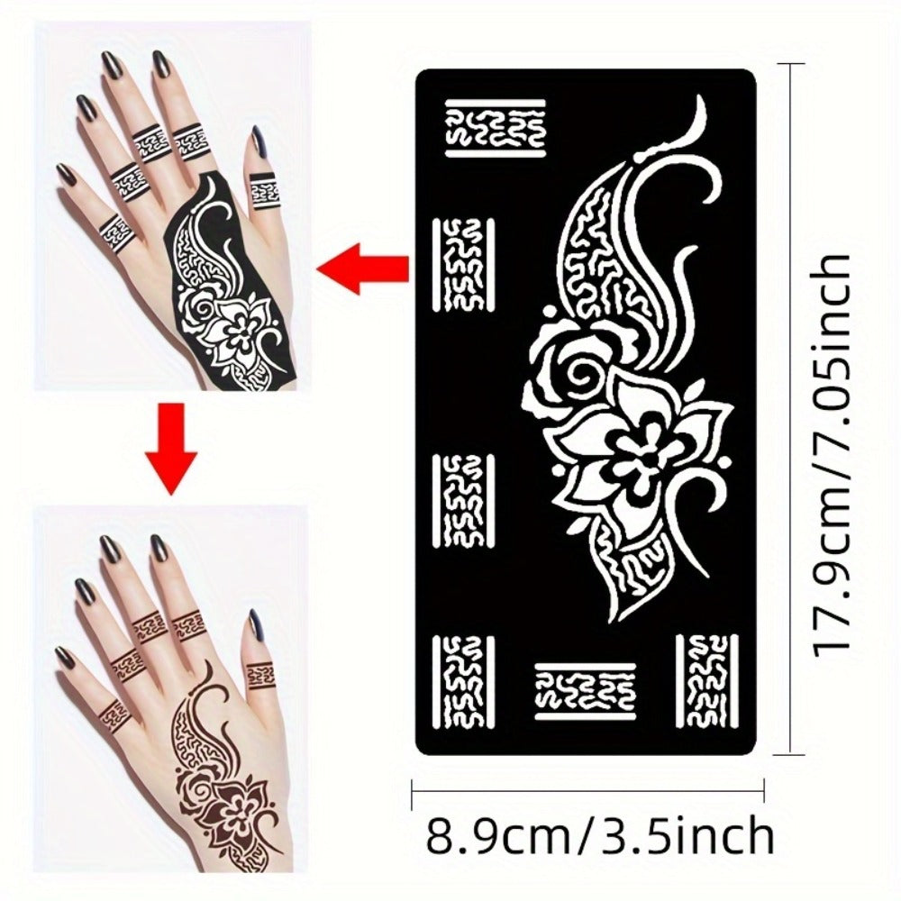 Nine-Sheet Reusable Tattoo Stencil Set with Long Floral and Henna-Style Pattern Cards in HN1 or HN2 — image 14