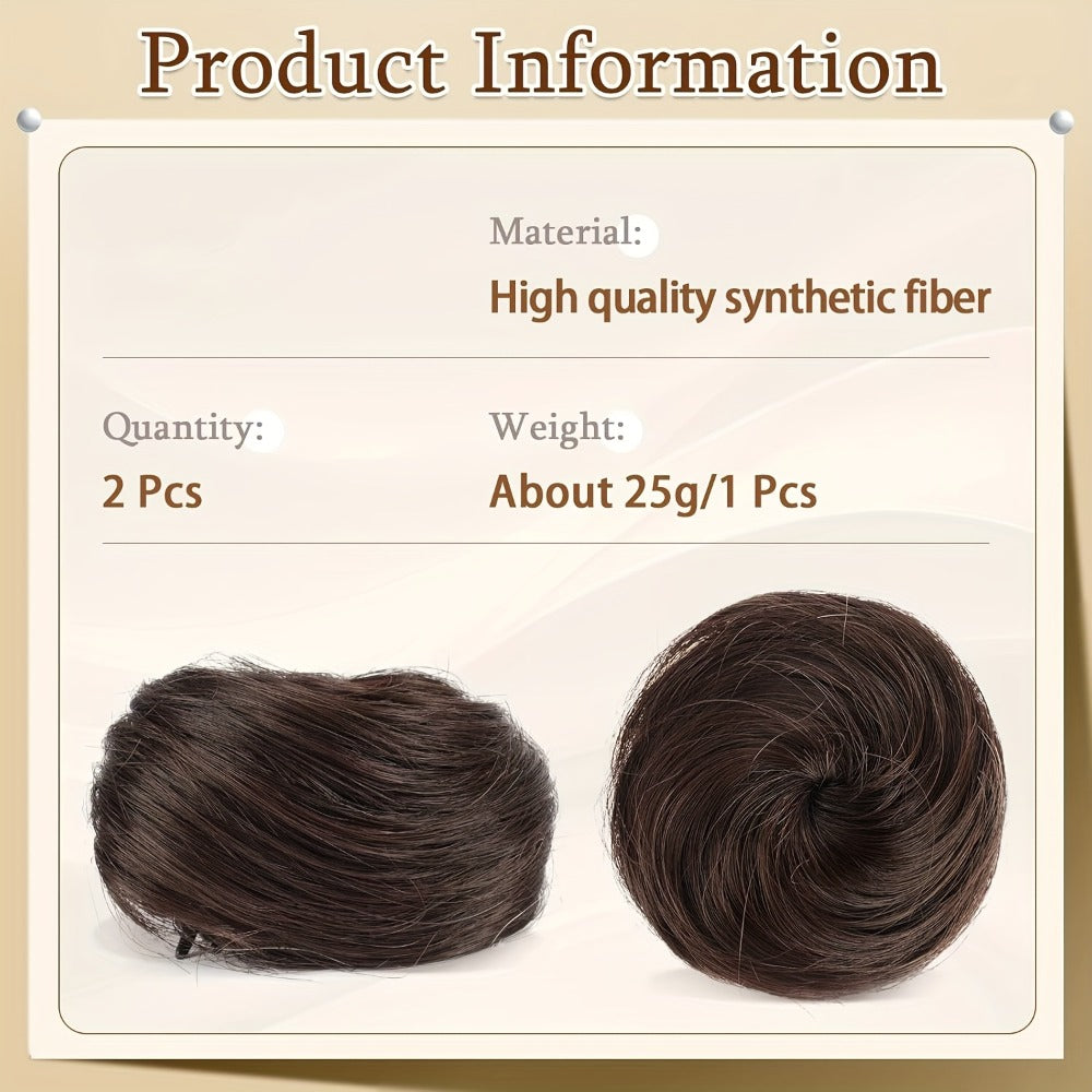 Mini Donut Bun Hairpiece with Cat Ears Claw Clip Messy Bun Synthetic Fiber Instant Updo – 2 Pcs Set for Women Girls All Hair 