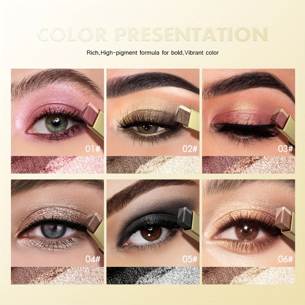 Glitter Eyeshadow Stick Pencil Set 6pcs Double Color Gradient Shimmer Metallic Waterproof, for Makeup, Travel and Everyday Va