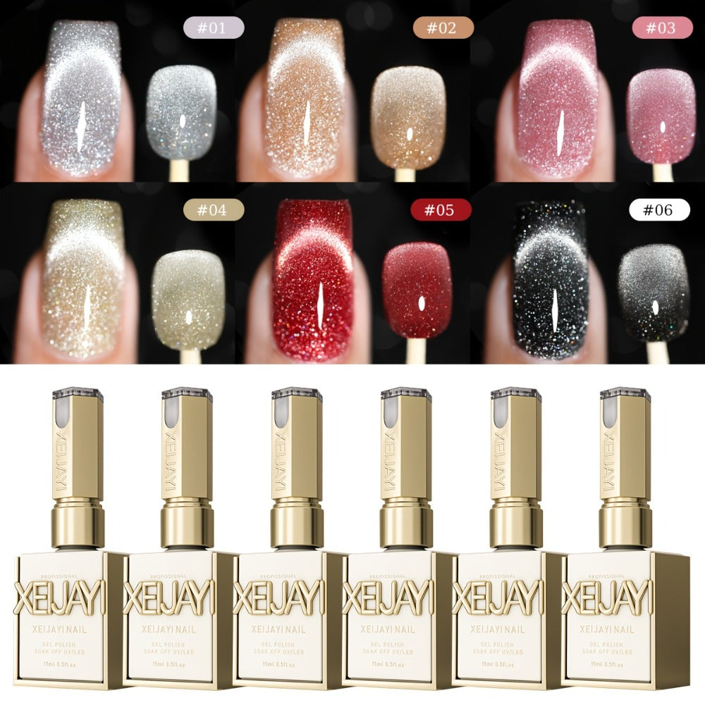 Gel Nail Polish Six-Color Magnetic Cat Eye Set with Sparkling Star and Rhinestone Effects for Nail Art — image 3