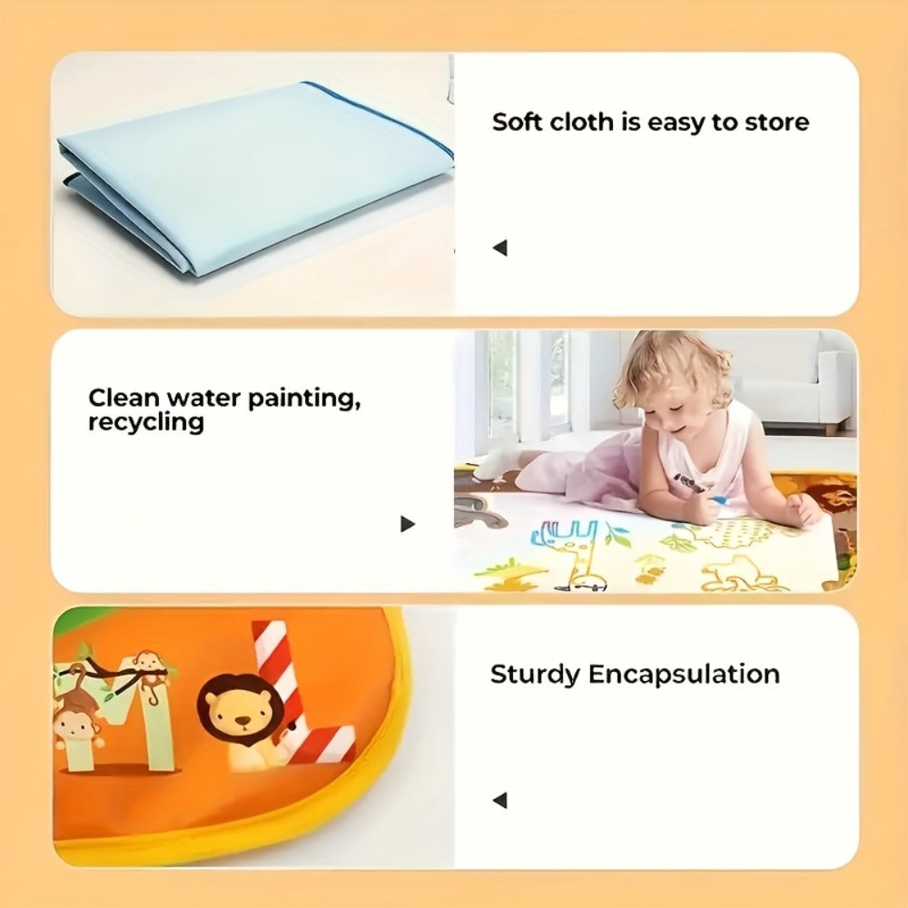 Water Canvas Drawing Mat for Kids Reusable Mess-Free – Magical Paint with Water Art Toy 80x60cm Ocean Animal Designs Screen-F