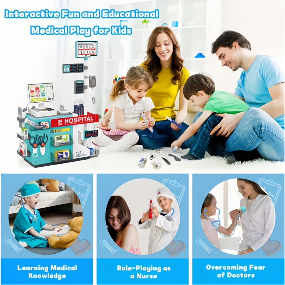 Doctor Play Set for Kids 49 PCS, Role Play Medical Station & Cashier Toy Kit for Boys Girls, Pretend Doctor Nurse Cashier — i
