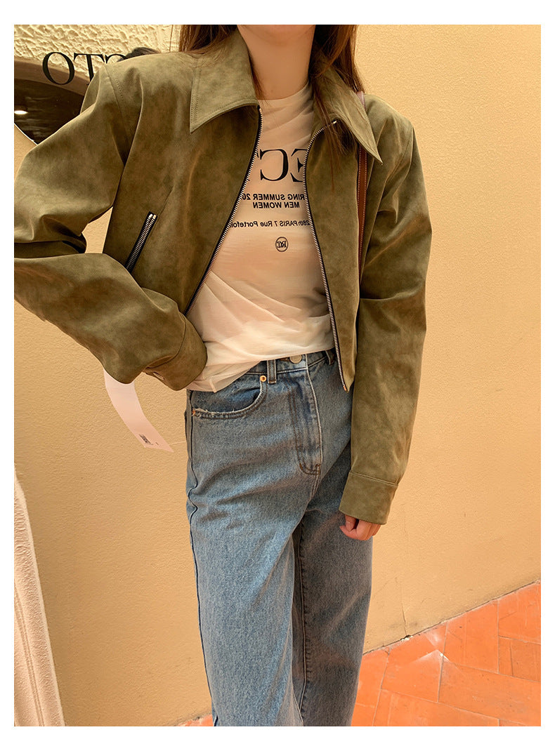Retro Commuter Lazy Short Suede Fabric Jacket Coat For Women