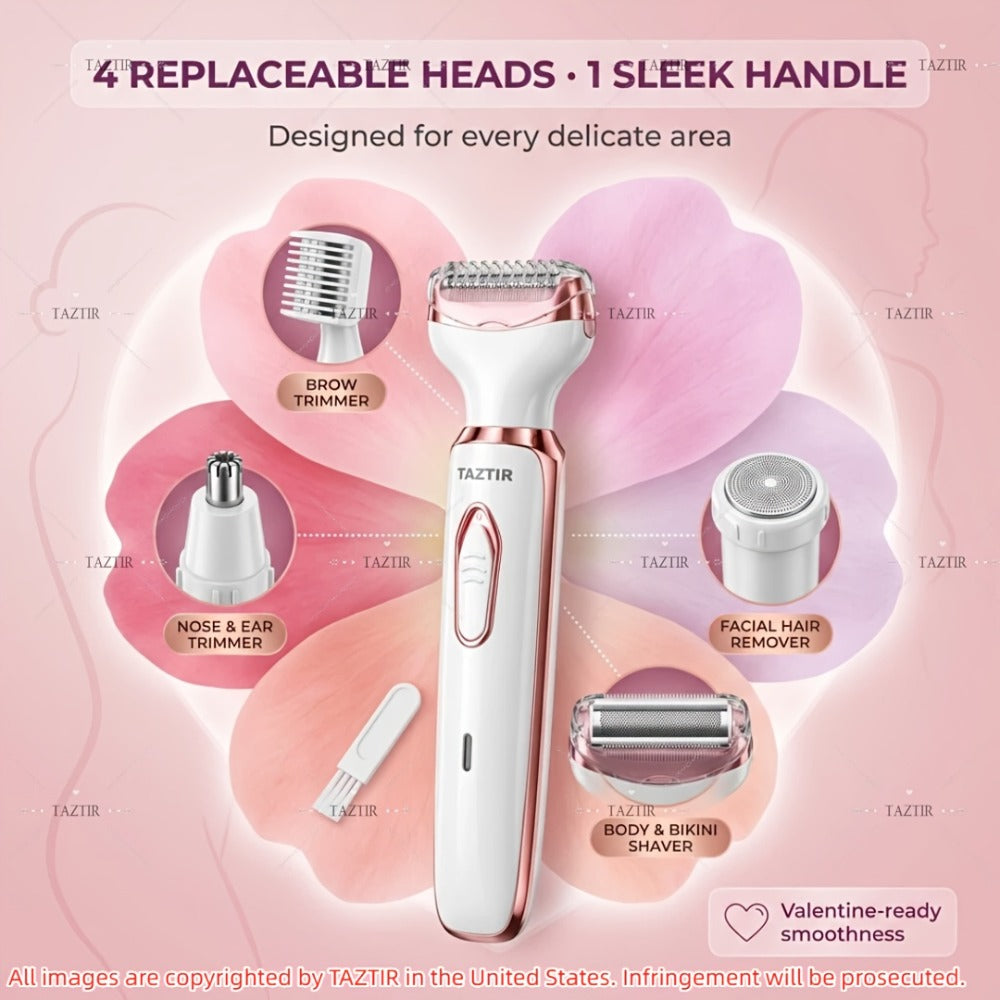 4-in-1 Electric Shaver for Women Rechargeable Wet & Dry Painless – Face Nose Legs Underarm Bikini Trimmer Portable Cordless G