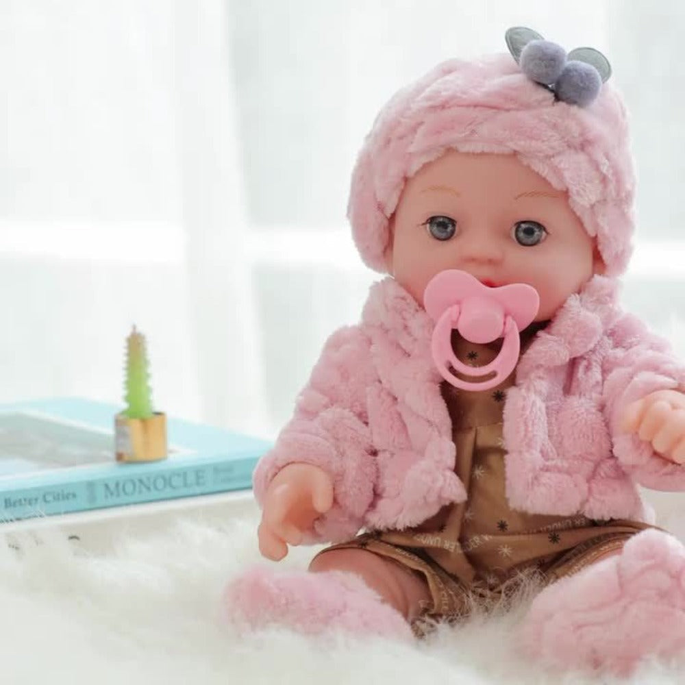 Bunny Ear Baby Doll 12 Inch Pink, Fluffy Bunny Ears PVC Realistic Newborn Comfort Doll, Cute Plush Toy for Boys & Girls Ages 