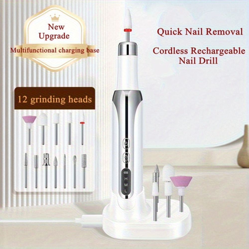 Electric Nail Drill Cordless USB Rechargeable Pen with Bit and Sanding Band Set in Gold or White — image 5