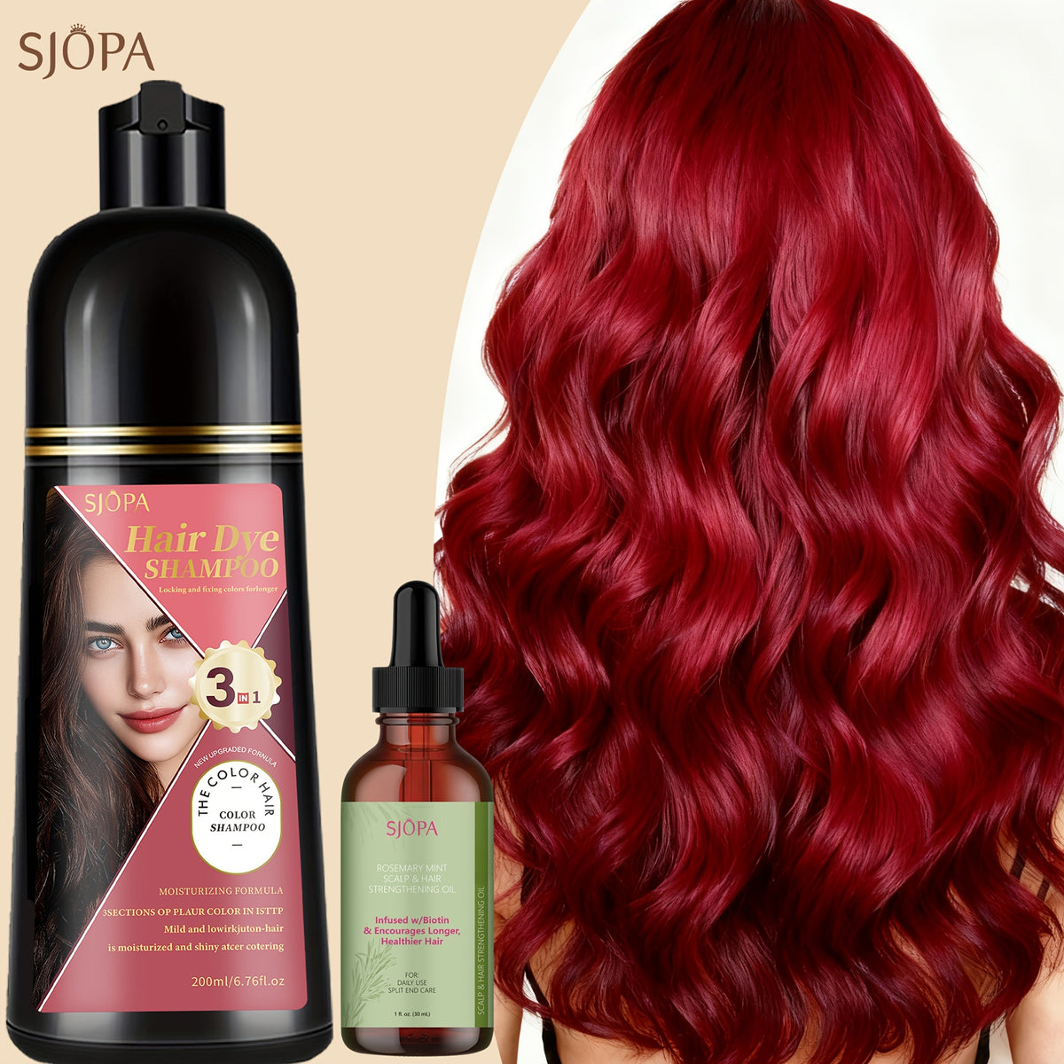 Hair Color Shampoo, SJOPA 3-in-1 Bottle-and-Dropper Set with 10 Rose, Brown, Purple and Black Color Options — image 21