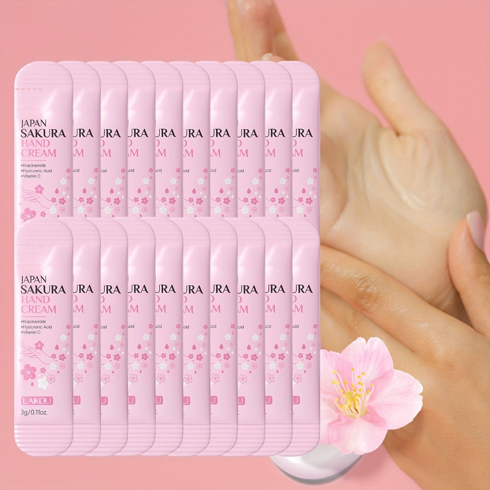 Twenty-Piece Pink Sakura-Print Mini Hand Cream Set with Individual 3-Gram Travel Sachet Tubes — image 11