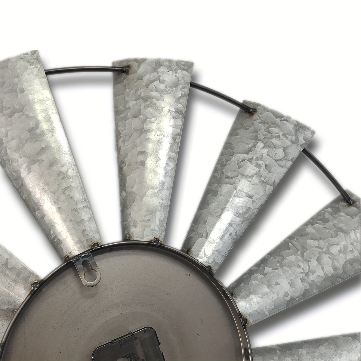 24-Inch Windmill-Style Metal Wall Clock with Galvanized-Look Silver Blades and Brown Analog Center — image 10