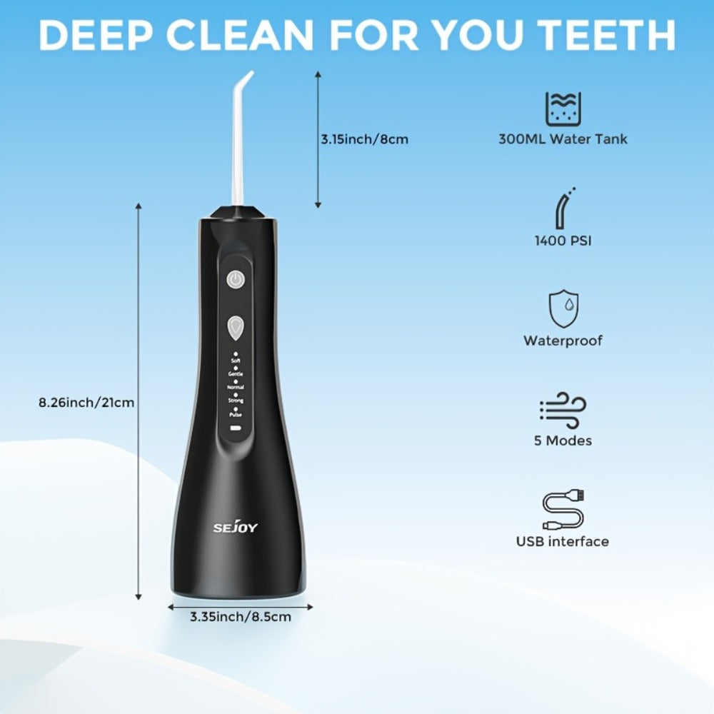 Water Flosser SEJOY Cordless Oral Irrigator with 300ml Tank, Five Modes, Five Nozzles, 1800mAh Battery and USB Charging — ima