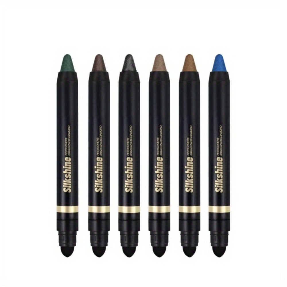 Shimmer Glitter Eyeshadow Stick Set 6 Pcs Dual-Tipped Eye Pencil with Blending Brush Creamy, for Makeup, Travel and Everyday 