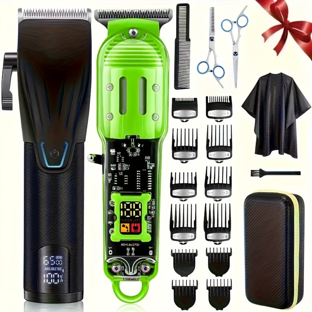LED Hair Clipper for Men – USB-C Rechargeable Cordless Beard Trimmer with LED Display & 4 Guide Combs, Barber-Grade Home Hair