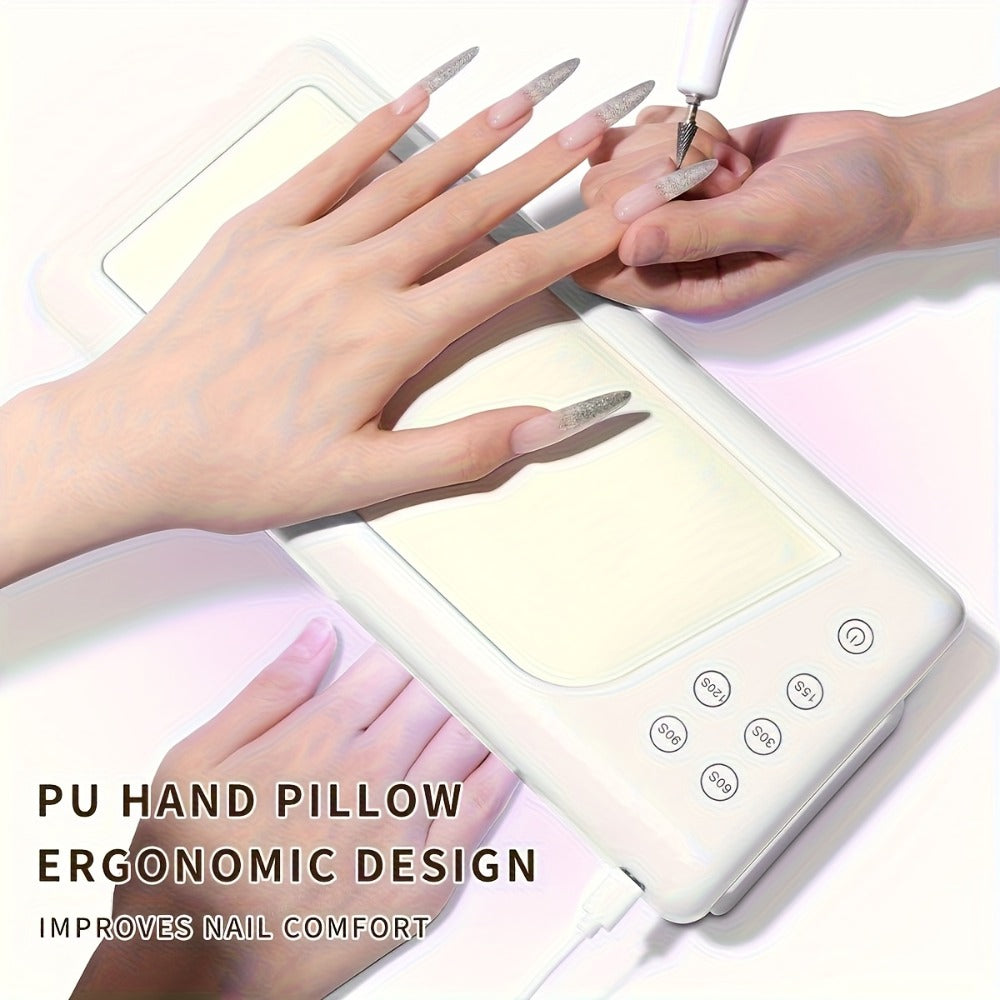 Wide Rectangular Hand-Pillow LED Nail Lamp with 28 x 13cm Base, Five Timer Settings and White Finish — image 9